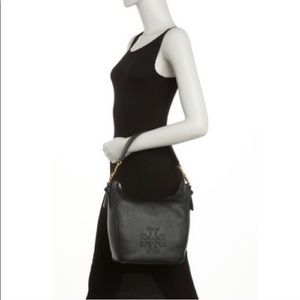 New Tory Burch Harper Black Leather Zip Hobo Bag